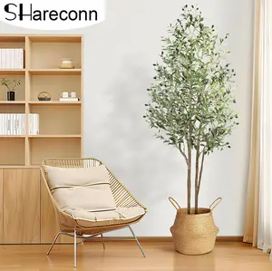 SHareconn Double Rod Design Artificial Olive Tree Faux Potted Plant with Natural Wood Trunk Realistic Olives Ideal for Home Decor Nature Gifts - Wooden