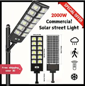 SolarStreetLight 2000W Commercial Solar Lights Wide Angle Motion Sensor Remote Control Waterproof Foldable Bracket LED Landscape Spotlights for Home & Commercial IP65 Cold White 6500K