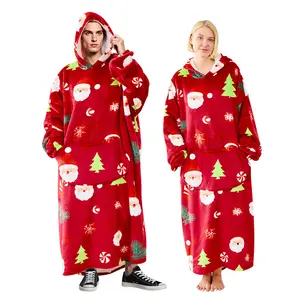 Christmas Family Clothing Matching Sets Oversized Wearable Hoodie Blankets Warm Soft Thick Loungewear Unisex Sweatshirt Long Sleeve Top Holiday Microfiber Fleece Party Sleepwear Sets