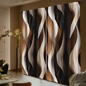 Vintage Gradient Curve Print Curtains, Fashionable Rod Pocket Window Drapes for Bedroom and Living Room, Easy Installation for Coffee Shop and Office, Room Decor Curtain