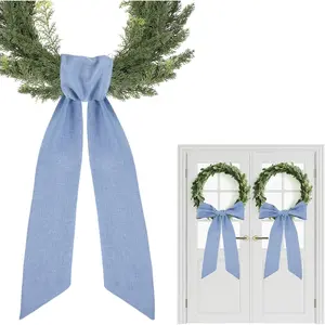 Blue Wreath Sash for Front Door - 2 Pcs Sashes for Wreaths Farmhouse Home Decor, 60 inch Blank Rustic Wreath Sashes for Embroidery Wall Window Porch Indoor Outdoor