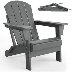 Gray Folding Adirondack Chairs, HDPE Plastic Outdoor Chairs with Wood Texture - 380 LBS & Weather Resistant for Fire Pit, Deck, Patio, Pool, Backyard