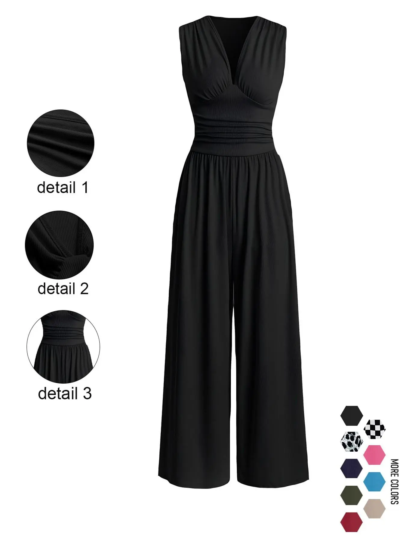 Women's Summer Daily French Vintage Baddie Textured Fit Waist-Cinching Wide-Leg Deep V-Neck Sleeveless Jumpsuit Womenswear Home Work Outdoor Urban Regular Trend Casual Elegant Youth Simple Versatile Texture Temperament Literary Art
