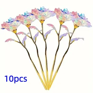 10 Pcs Crystal Rose Bouquet, Realistic Artificial Flowers, Artificial Roses, Decorative Artificial Flowers, Wedding, Mother's Day, Easter, Anniversary Centerpiece, Gift, Birthday Party Decor