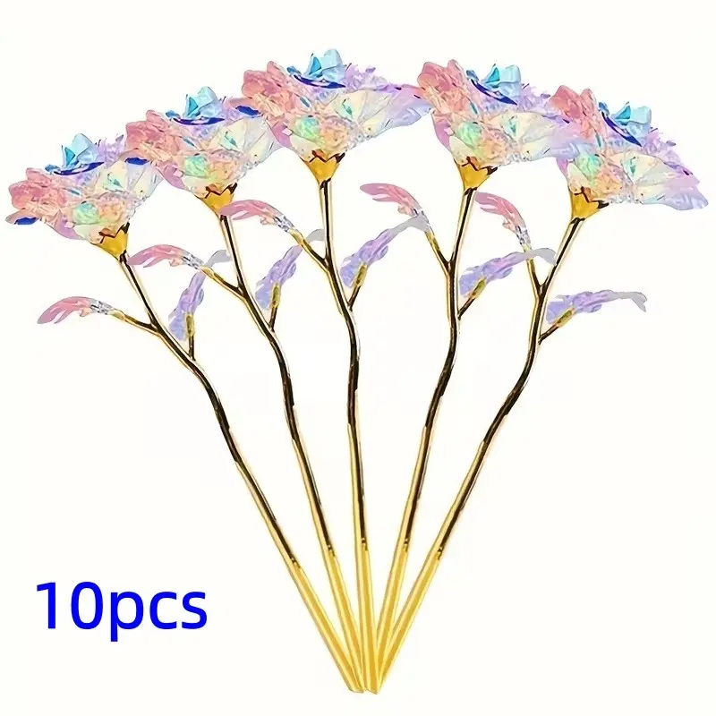 10 Pcs Crystal Rose Bouquet, Realistic Artificial Flowers, Artificial Roses, Decorative Artificial Flowers, Wedding, Mother's Day, Easter, Anniversary Centerpiece, Gift, Birthday Party Decor