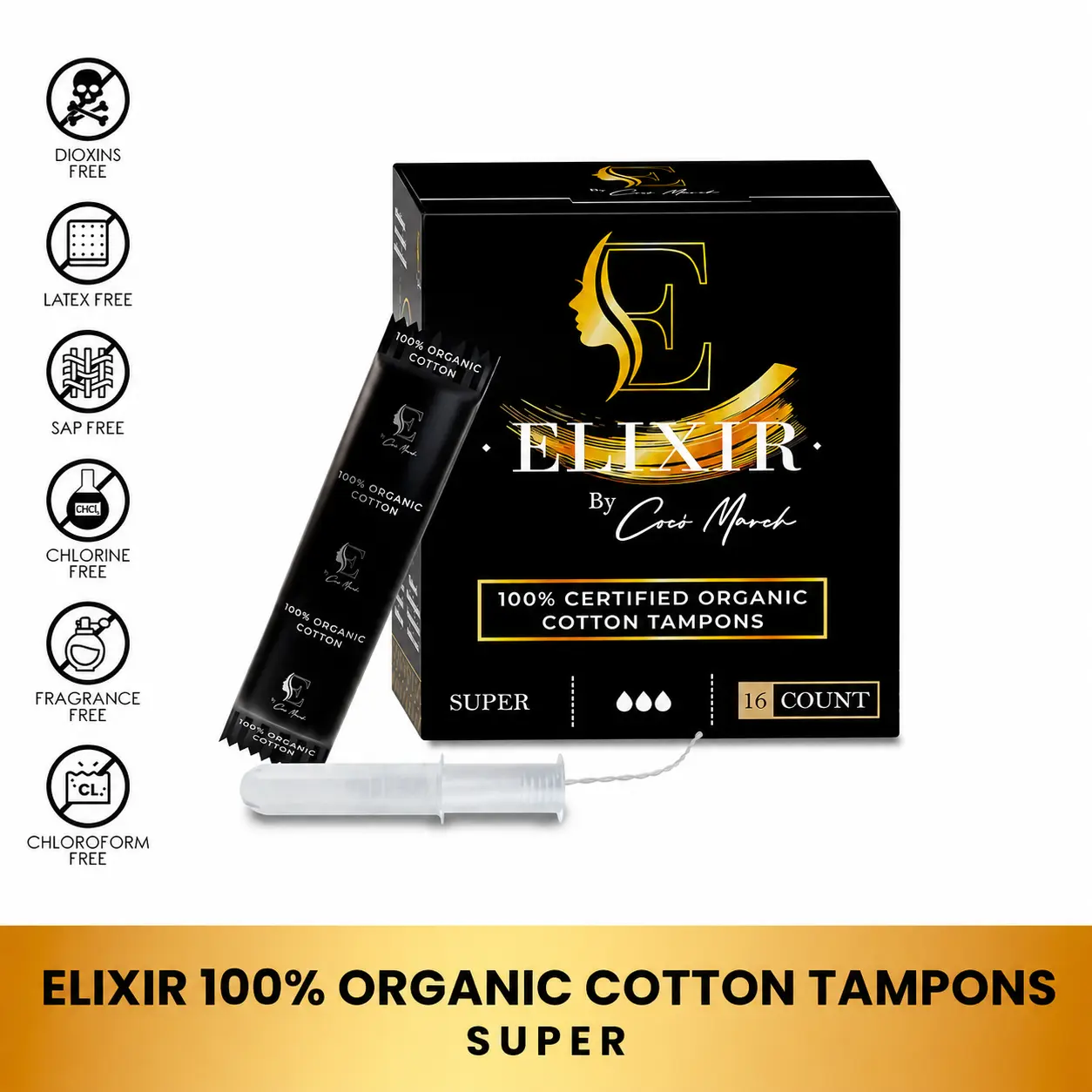 Elixir by Cocó March Organic Cotton Tampons, Super Feminine Care Tampons for Women (16ct) Comfort Hypoallergenic Elixir by Cocó March Organic Cotton Tampons, Super Feminine Care Tampons for Women (16ct) Comfort Hypoallergenic