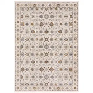212 MAIN 10 x 13 ft. Classic Low Pile Ivory & Gold Oriental Motif Power-Loomed Polyester Fiber Stain-Resistant Fringed Rectangle Indoor Area Rug