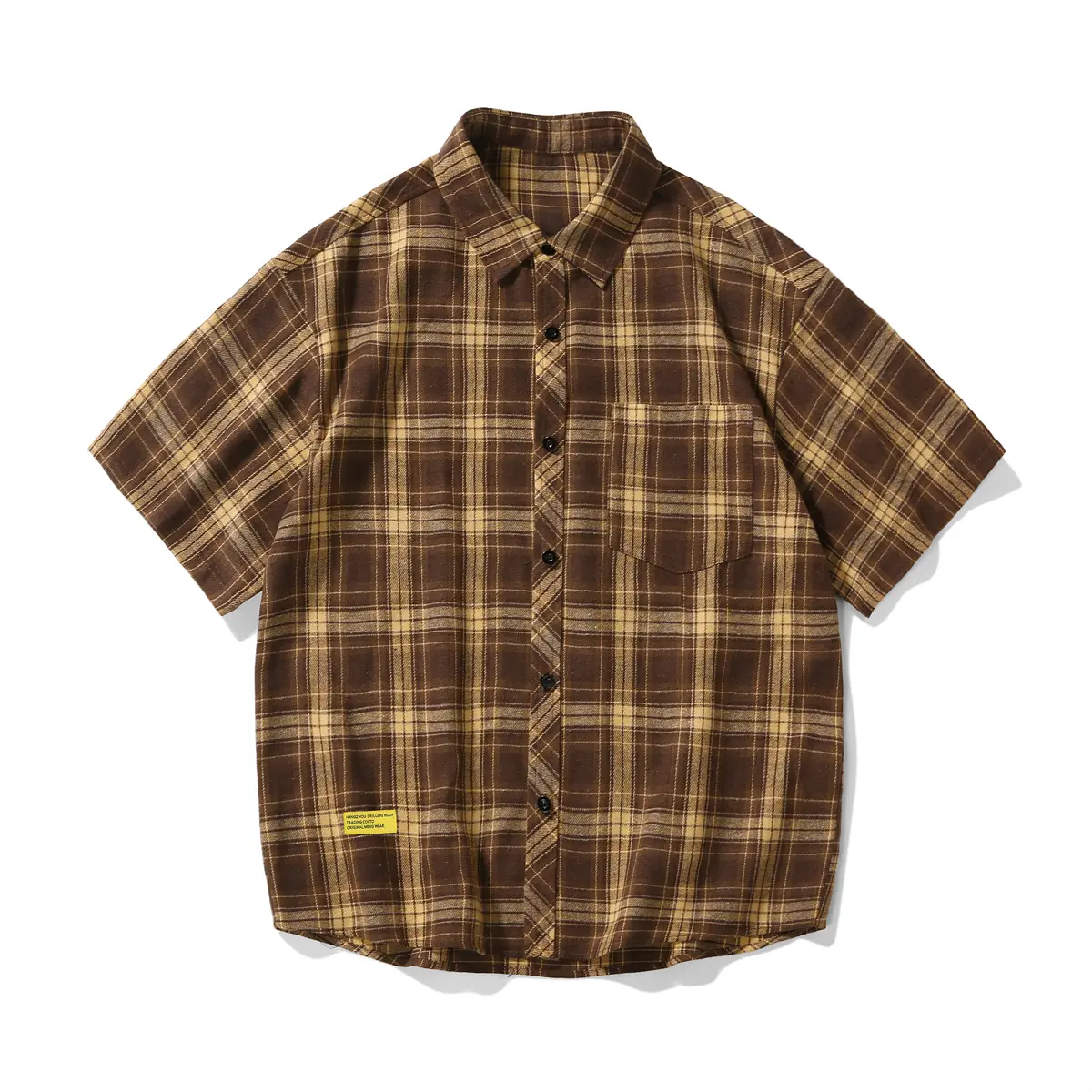 Men's Stylish Retro Plaid Shirt, Baggy Short Sleeve Button-Down with Collared Neck and Chest Pocket for Summer Vacation, Menswear, Loose Fitting, Cotton Blend, Casual, Button-Up Shirt, Thanksgiving, Easter, New Year, Button Front
