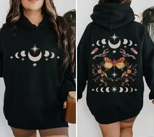 Celestial Hoodie, Moon Phase Hoodie, MoonButterfly Hoodie, Casual Outfit, Streetswear