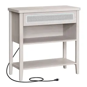 Console Table with Power Outlets Oatmeal Beige