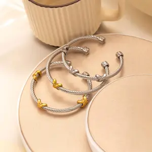 Colorful Cross Design Adjustable Stainless Steel Bracelet Dainty Opening Bangle Perfect Gift for Women Elegant and Simple