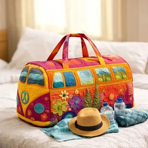 Neutral Bohemian Patchwork Weekend Travel Bag, Lightweight and Comfortable, Hippie Design, Perfect for Casual Outings and Trips