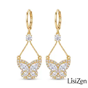 LisiZen Elegant Sweet Micro-Inlaid Zircon Butterfly Water Drop Earrings Light Luxury Super Fairy Butterfly Temperament Earrings DZEH5766