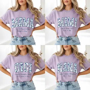 (LEAVE A NOTE or DM SHOP) Custom Personalized Gigi Comfort Colors Shirt Dusty Blue Floral Grandma Mama Shirt Custom Names Mimi Nana Gigi Long Sleeve Tshirt Mothers Day Tee