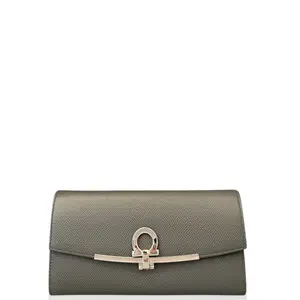 Pre-owned SALVATORE FERRAGAMO Leather small leather goods Continental Wallet Calfskin Grey (jc030926a4)