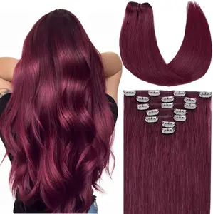 Human Hair Blend Clip-In Extensions 20" #99J Burgundy