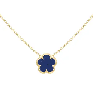 JANKUO 14K Goldplated Cubic Zirconia Double Sided Dark Sapphire Flower Necklace