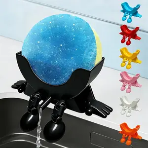 Cute Hanging Sponge Holder with Drainage,3D Printed Kitchen Funny Sponge Stand for Sink,with non-slip pads,Suitable for Scrub Daddy Holder,Keeps Your Sponge Dry Smiling (Black)