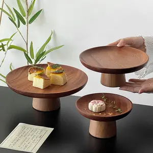 Acacia Wood Elevated Serving Tray Set, Stackable Tiered Stand for Tea and Dessert, Home and Teahouse Use, Durable Bamboo Material