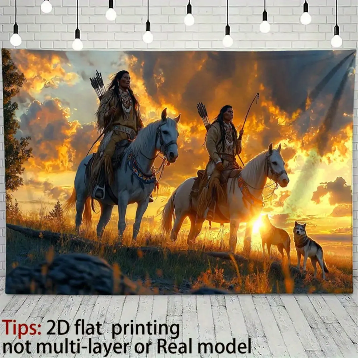 American Western Tribal Cowboy Scene Sunset Print Tapestry - High-Quality Synthetic Fabric Wall Hanging, Country Western Theme Home Decor for Living Room, Ideal for Gifting, Wall Decor, Anniversary