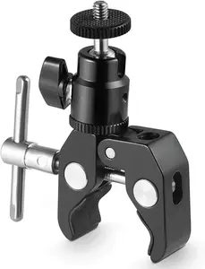 Super Clamp Mount with Mini Ball Mount Hot Shoe Adapter 1/4 Screw for LCD Field LED Lights Flash Microphone for  Action 2