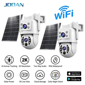 Wireless Solar Wi-Fi Security Camera, Dual Lens 2K HD, PIR Motion Detection, IP66 Waterproof, Color Night Vision, Auto Tracking, Smart Alarm, 2-Way Audio, SD/Cloud Storage (Optional)