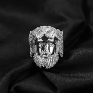Men's Rhinestone Pendant Ring, New Hip-Hop Retro Portrait Design, High-Quality Niche Exaggerated Trend Fashion Costume Jewelry Ring, Rhinestone Pendant Rings