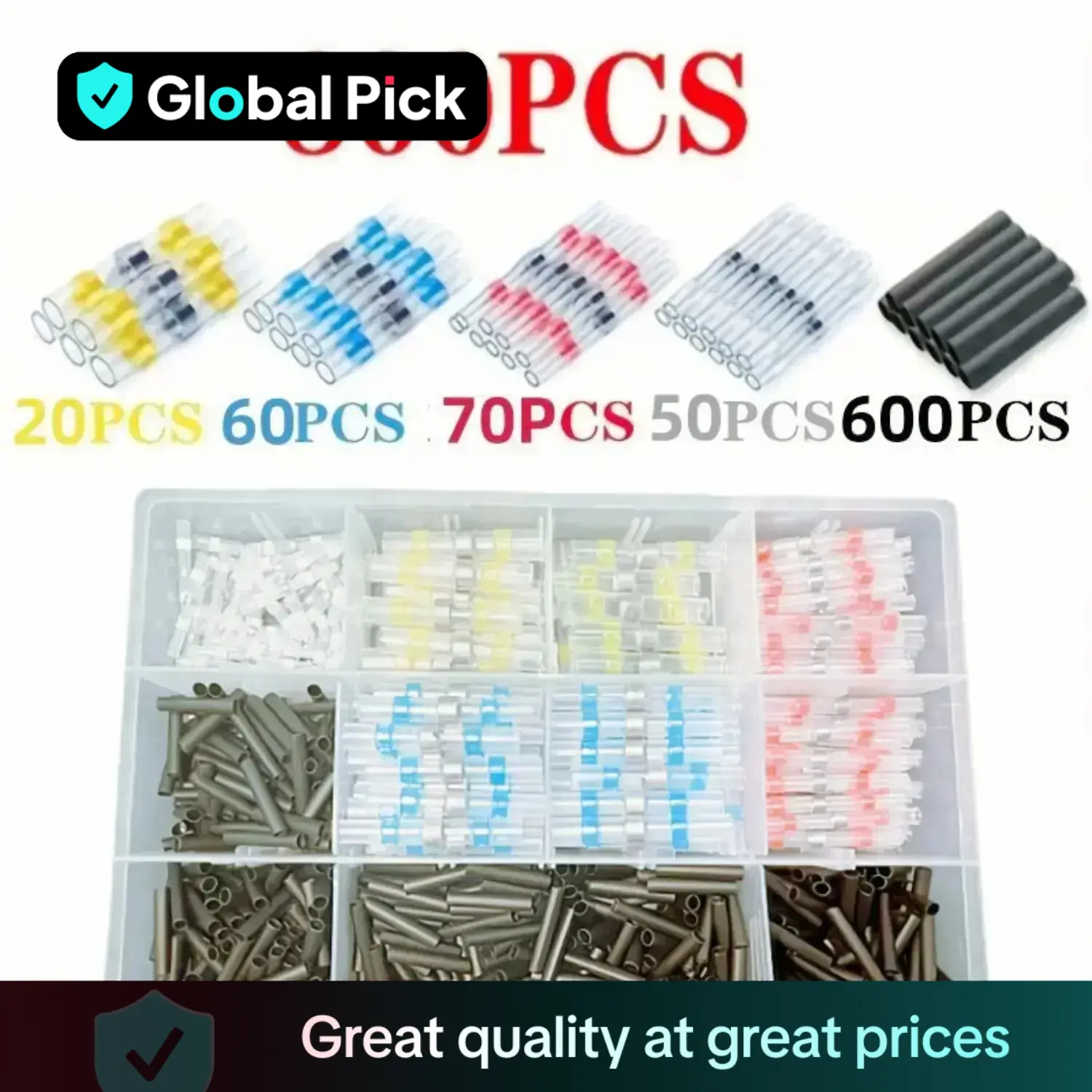 Car Heat Shrink Butt Crimp Terminal Kit, Waterproof Solder Seal Electrical Connectors, Suitable for Automotive & Marine Wiring, Cable Terminal, Durabl