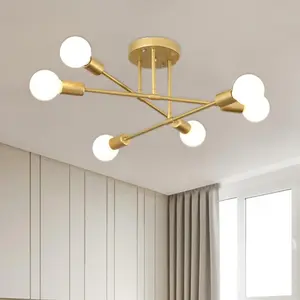 2Pack Modern Sputnik Chandelier - 6-Light Semi Flush Mount Ceiling Light Fixture,E27 Base Sputnik Lights Fixture,for Dining Room and Kitchen,Bedroom,Bathroom