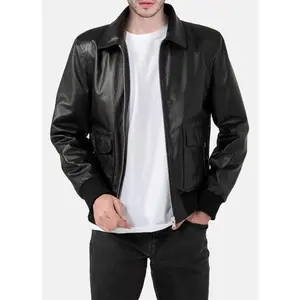 Mens Patterned Black Leather Jacket