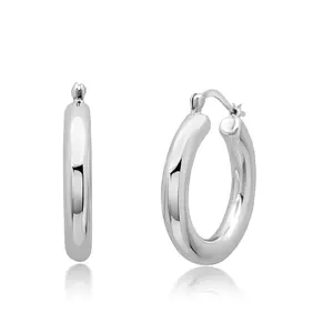 925 Sterling Silver Polished Chunky Hoop Earrings for Women | Hypoallergenic Round Sterling Silver Hoop Earrings | Lightweight Thick Silver Earrings Hoops 1, 1.5 & 2 Inches by MAX + STONE