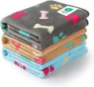 Luciphia 1 Pack 3 Blankets Fluffy Premium Fleece Pet Blanket Flannel Paw Printed Throw for Dog Cat(Small 23x16'', Grey/Brown/Blue)
