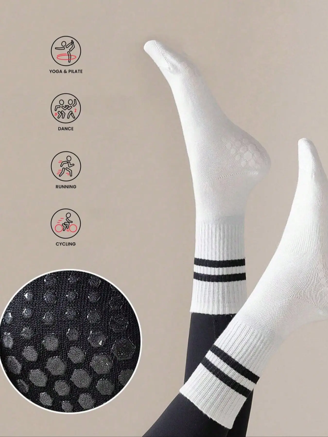 Women's Anti-Slip Socks for Yoga Pilates Fitness Gymnastics, Sweat-Wicking Breathable All Season Mid-Calf Floor Socks, Professional Non-Skid Grip Socks, Athletic Running Socks, Grip Sports Socks