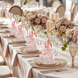 10 Pcs Elegant Pink Floral Gift Bags with Handles Mini Drawstring Gift Bags Perfect for Bridal Shower Valentine's Day Birthday Wedding Tea Party Festival Gifts Party Favor Bags Fine Design Drawstring Flower