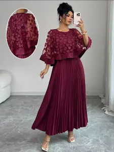 Plus Size Elegant Ruched Solid Long Dress, Two-Piece Design, Lightweight and Sophisticated, Perfect for Evening Wear