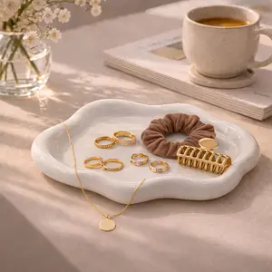 Aesthetic Liquid Tray Solid Ceramic Jewelry Holder Keys Dish Vanity Desk Organizer Perfect for Entryway Vanity Desk or Bedroom Unique Design Liquid Shape Home Decor Gift Friendly