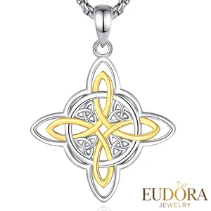 Sterling Silver Witch Knot Necklace, Nudo de Bruja Pendant, Celtic Knot Amulet with Blue Opal, Witchy Gift for Her, Pagan Protection Jewelry