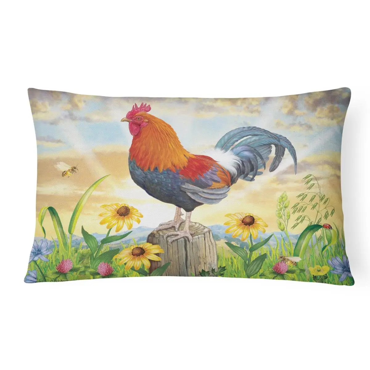 Heavyweight Rooster At Dawn Silhouette Canvas Fabric Decorative Pillow, 12x3x16in, Fade-Resistant, Machine-Washable, Indoor/Outdoor Use