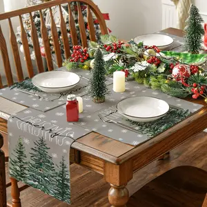 1/4pcs Christmas minimalist placemat and table flag set, Kitchen decorative placemat, Christmas tree snowflake pattern printed anti-slip heat-insulating table mat, party table decoration, Christmas kitchen decoration