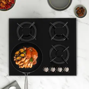 4-Burner Gas Stove with 8mm Tempered Glass Cooktop NG LPG Convertible Electronic Ignition 32KW Cast Iron Burner Built-in Countertop Modern Design Black Induction Kitchen Multifunction