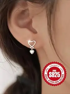 Elegant S925 Silver Heart Shape Earrings Set, Simple Sweet Stud Design, Ear Studs, Perfect Gift for Women, Ideal for Daily Wear & Special Occasions