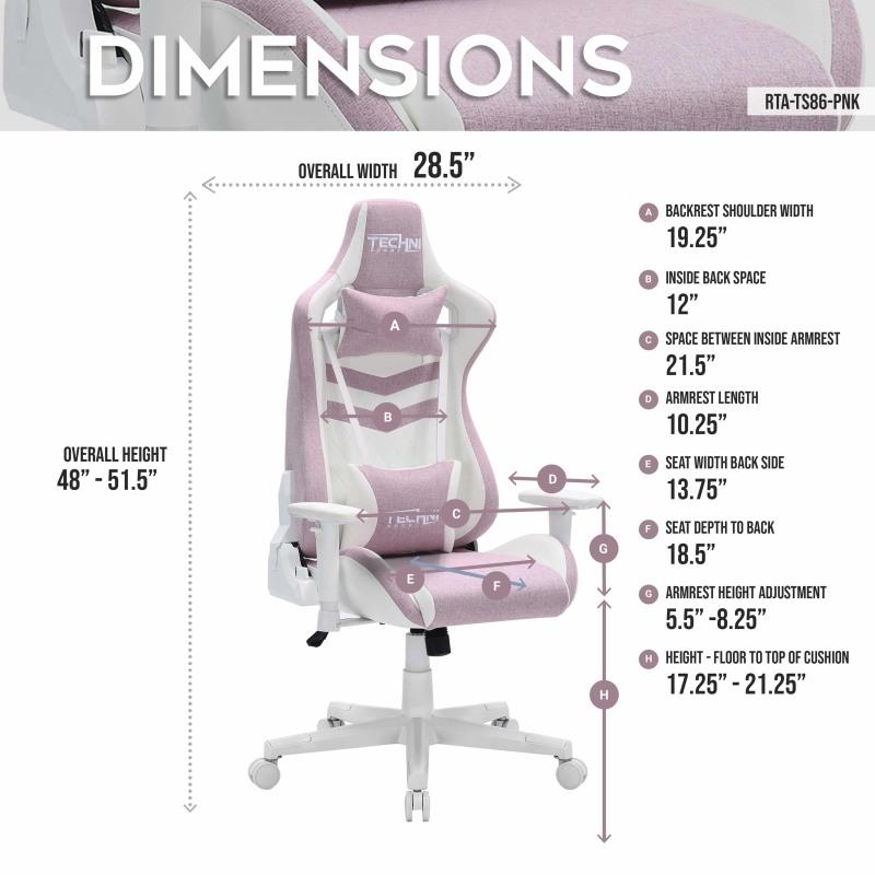 Techni Sport Ergonomic Pastel Gaming Chair, Video Gaming Desk Chair, Office Chair Pink/Mint/Blue