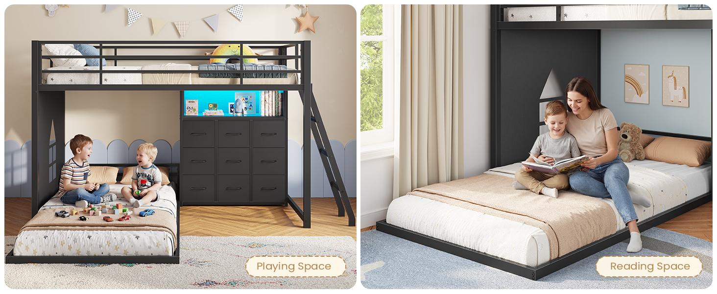 Hasuit Twin Over Twin Bunk Bed with 9 Storage Drawers, Twin Bunk Beds for Kids with LED Lights and Charging Station