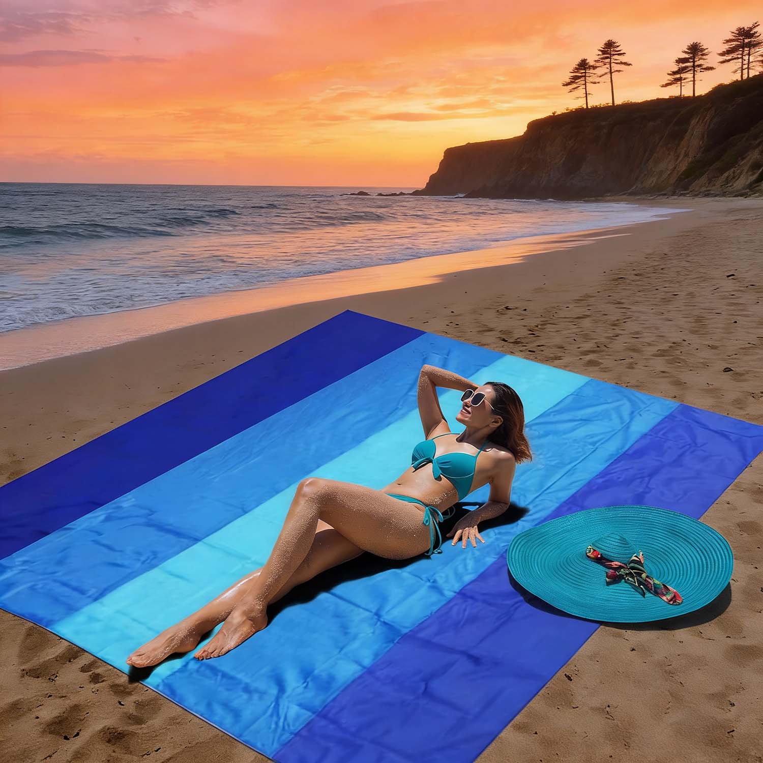 Waterproof Sandproof Beach Blanket, 79" X 83"/10'x9' Oversized Beach Mat for 2-8 Adults, Quick Drying Outdoor Picnic Mat, Portable Beach Accessories for Travel Camping Hiking