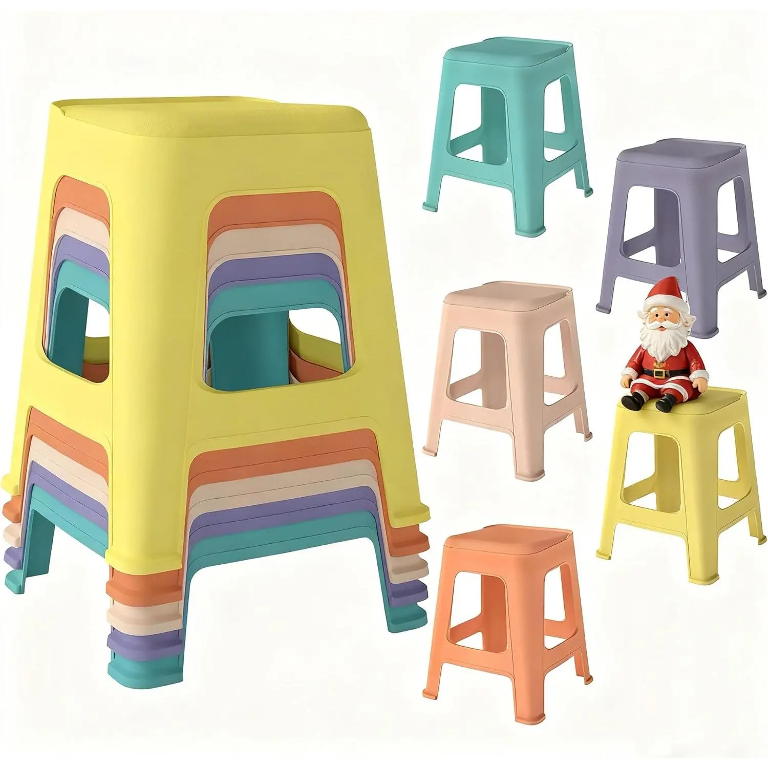 Pipleo 5 Pack Stackable Classroom Stools, 18.8" Height Colorful Nesting Plastic Stool, Portable Backless Chairs Flexible Seating for Classroom, School, Office, Home, Foot Stools