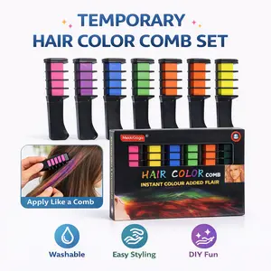 6-Color Hair Chalk Comb, Temporary Washable Hair Color, Quick Dry DIY Streaks for Festival Party Fun