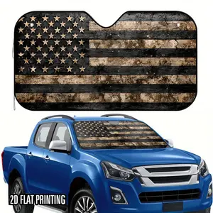 1PC 2D flat camouflage flag design car visor - foldable, patriotic star strip pattern, 4 suction cups, suitable for SUVs, cars, vans and trucks, space saving auto parts, durable sunscreen windshield visor, easy to install, exclusive to truck owners