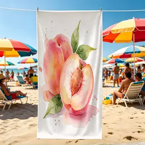 1Pcs Watercolor Peach Print Beach Towel, Multiple Styles, Quick Dry and Absorbent Microfiber Towel, Lightweight and Sand-Resistant for Pool and Beach Use, Suitable for All People, Ideal Gift Choice