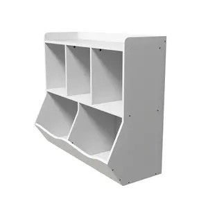 3-Tier Wooden Toy Storage Organizer & Kids Bookshelf - 5-Section Book Rack Daycare Furniture,  Toddler Toy Cabinet for Kindergarten, Nursery, Playroom or Bedroom (36"L x 11.4"W x 31.5"H)