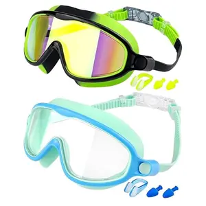 Swimming Goggles for Kids, 2 Counts Anti-fog HD Lens Diving Swimming Goggles with Earplugs, Water Sports Equipment for Boys & Girls, Swim Glasses